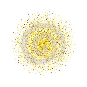 Gold sparkles on white background. Gold glitter background. Golden backdrop for card, vip, exclusive, certificate, gift