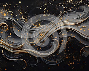 Gold specks lines wavy curves black background wallpaper