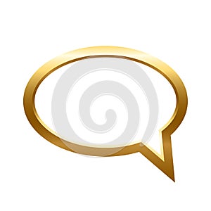 Gold speech bubble ellipse frame for picture with shadow on white background. Blank space for picture, painting. 3d