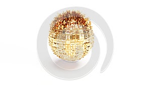 Gold sphere deform boxes on surface move endless