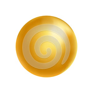 Gold sphere. Golden glass ball. 3d metal shape. Beauty yellow bubble. Oil circle. Shine luxury design element. Organic