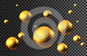 Gold sphere or oil bubble isolated on black background