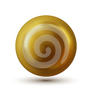 Gold sphere with shadow isolated on white background. Oil bubble Golden glossy 3d ball or precious pearl. Vector illustration