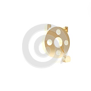 Gold Spinning reel for fishing icon isolated on white background. Fishing coil. Fishing tackle. 3d illustration 3D