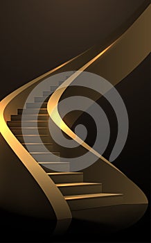 Gold spiral stairs on black background