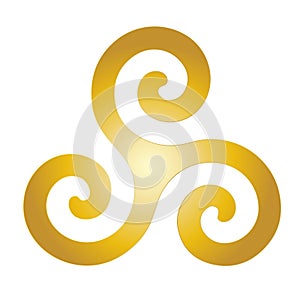 Gold spiritual symbol Celtic Trinity, Triskelion, Holy Trinity sign, Triquetra, trefoil knot, symbol of Eternity