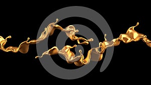 Gold splash liquid black background. 3d illustration, 3d rendering