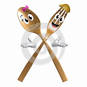 Gold Spoon fork character on welcome pose