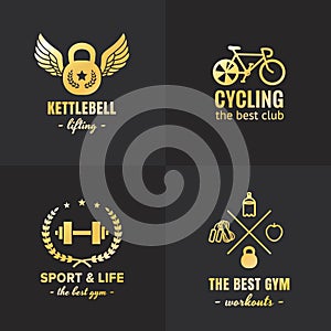 Gold sport & fitness vintage hipster logo vector set. Part one.
