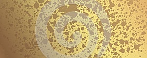 Gold spots and blots on a shiny background. Beautiful solid color banner. Vector illustration