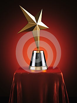 Gold Star Award in the red studio. 3d rendering