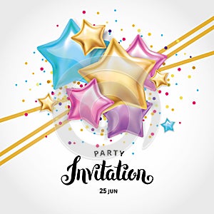 Gold star balloon Bouquet invitation