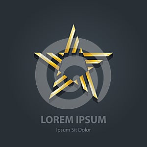 Gold star. Business international award. Star-shaped logotype te