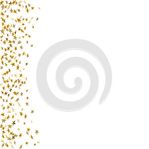 Gold star confetti celebration isolated on white background. Falling stars golden abstract pattern decoration. Glitter