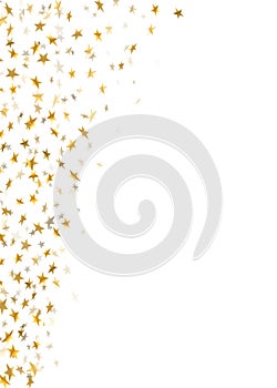 Gold star confetti celebration isolated on white background. Falling stars golden abstract pattern decoration. Glitter