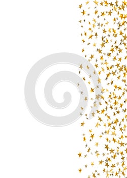 Gold star confetti celebration isolated on white background. Falling stars golden abstract pattern decoration. Glitter