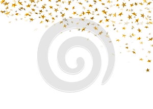 Gold star confetti celebration isolated on white background. Falling stars golden abstract pattern decoration. Glitter