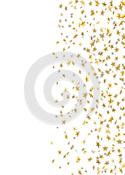 Gold star confetti celebration isolated on white background. Falling stars golden abstract pattern decoration. Glitter