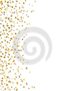 Gold star confetti celebration isolated on white background. Falling stars golden abstract pattern decoration. Glitter