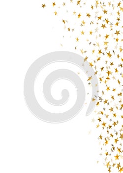 Gold star confetti celebration isolated on white background. Falling stars golden abstract pattern decoration. Glitter