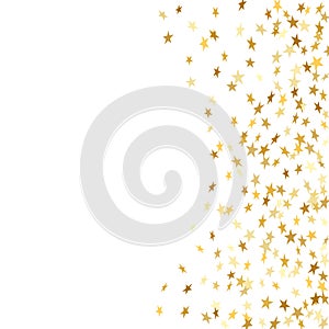 Gold star confetti celebration isolated on white background. Falling stars golden abstract pattern decoration. Glitter