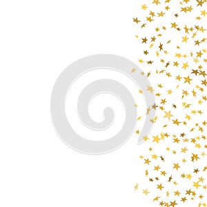 Gold star confetti celebration isolated on white background. Falling stars golden abstract pattern decoration. Glitter