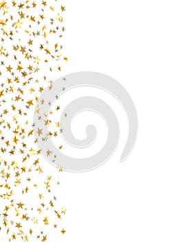 Gold star confetti celebration isolated on white background. Falling stars golden abstract pattern decoration. Glitter