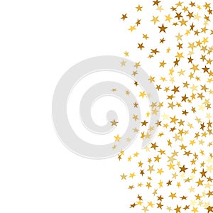 Gold star confetti celebration isolated on white background. Falling stars golden abstract pattern decoration. Glitter