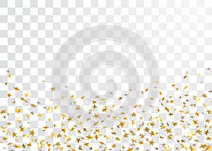 Gold star confetti celebration on white transparent background. Falling stars golden abstract pattern