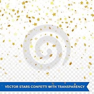 Gold star confetti rain festive holiday background