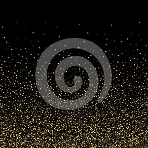 Gold star confetti rain festive holiday background. Vector golden paper foil stars falling down isolated on black background.