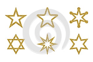 Gold star glittering symbols isolated on white background