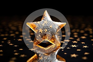 gold star-patterned cracker on a shiny glass surface