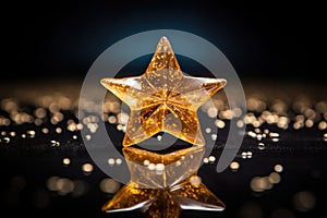 gold star-patterned cracker on a shiny glass surface