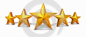 Gold star rating with five golden stars