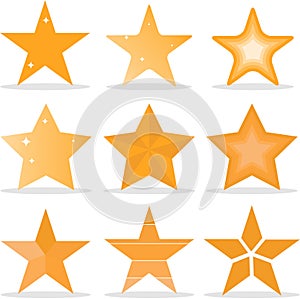 Gold star, a set of gold stars. Cartoon gold star. Flat design