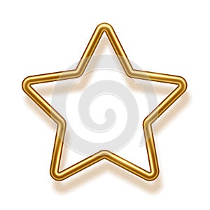 Gold star shape frame with shadow on white background. Blank space, 3d realistic tube template for ranking or rating