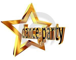 Gold star with text dance party on a white background