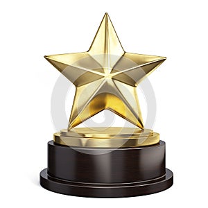 Gold star trophy award on white
