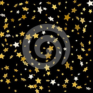 Gold stars on a black background. Vector illustration
