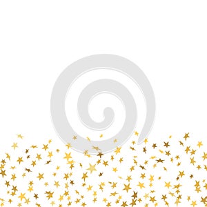 Gold stars confetti celebration isolated on white background. Falling golden stars abstract pattern decoration. Glitter