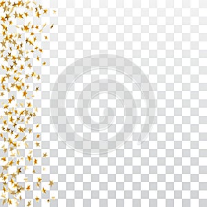 Gold stars falling confetti frame isolated on transparent background. Golden abstract pattern Christmas, New Year