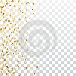 Gold stars falling confetti frame isolated on transparent background. Golden abstract pattern Christmas, New Year