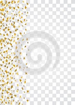 Gold stars falling confetti frame isolated on transparent background. Golden abstract pattern Christmas, New Year