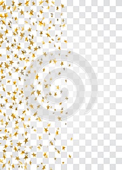 Gold stars falling confetti frame isolated on transparent background. Golden abstract pattern Christmas, New Year