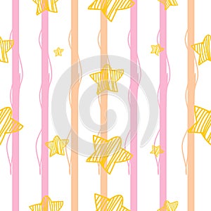 Gold stars seamless pattern on stripe pastel background