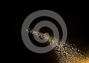 Gold Stars, Spots and dust scatter sparkle motion on black space decorative splashing celebration abstract background vector