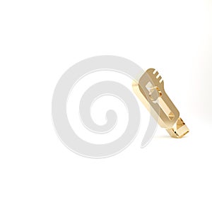 Gold Stationery knife icon isolated on white background. Office paper cutter. 3d illustration 3D render