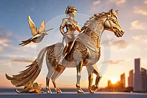 Gold statue of historical worrier woman, download royalty free images.