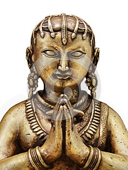 Gold statue of Indian woman with praying hands